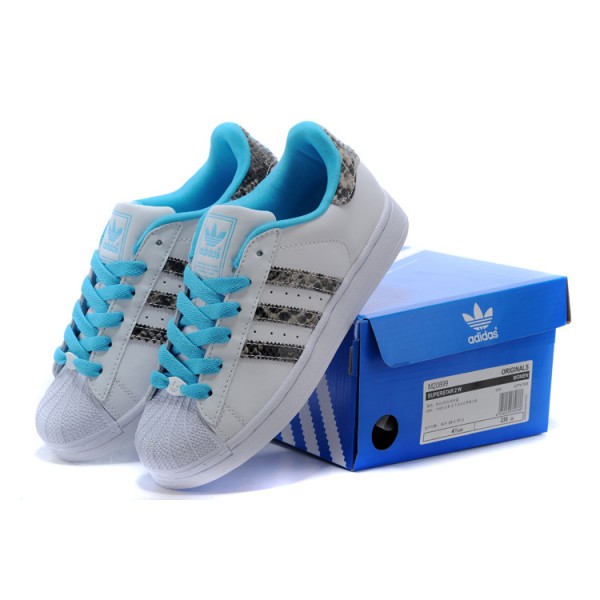 Chaussure Adidas Superstar Femme pas cher Blanc Bright Cyan 