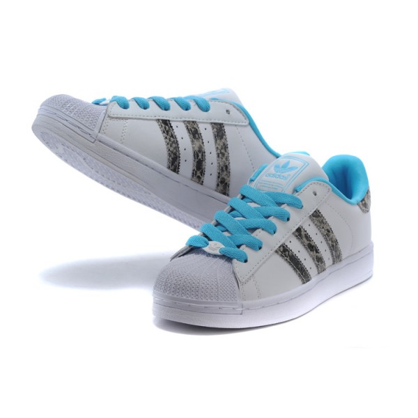 Chaussure Adidas Superstar Femme pas cher Blanc Bright Cyan 